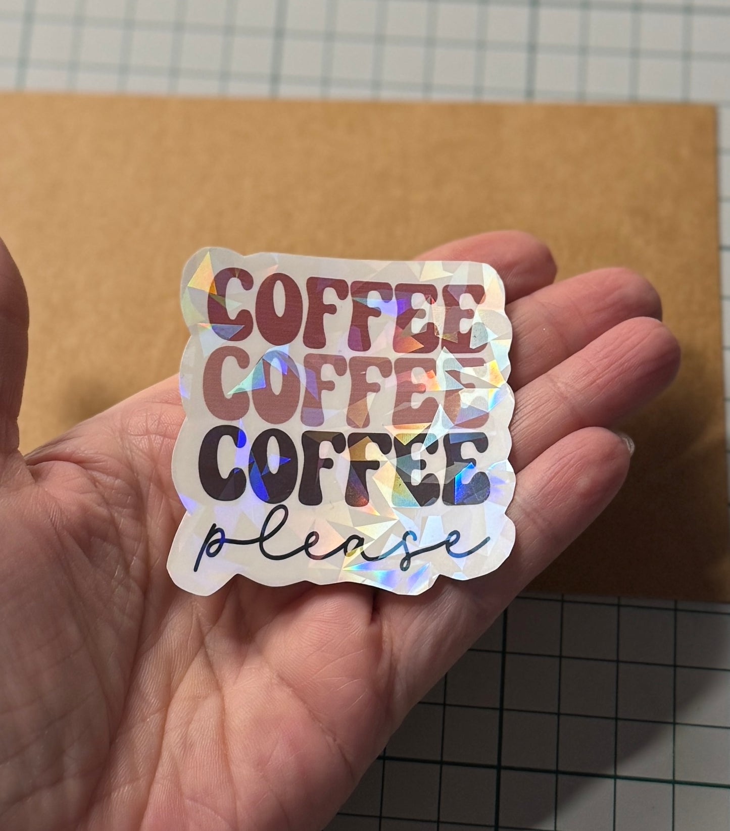 ☕️ Coffee Please – Hologrammi vinyylitarra | 5x6 cm