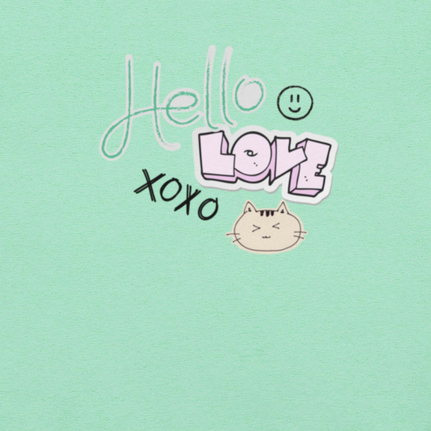 Hello Love t-paita – värikäs scrapbook printti | pinkki puuvillapaita
