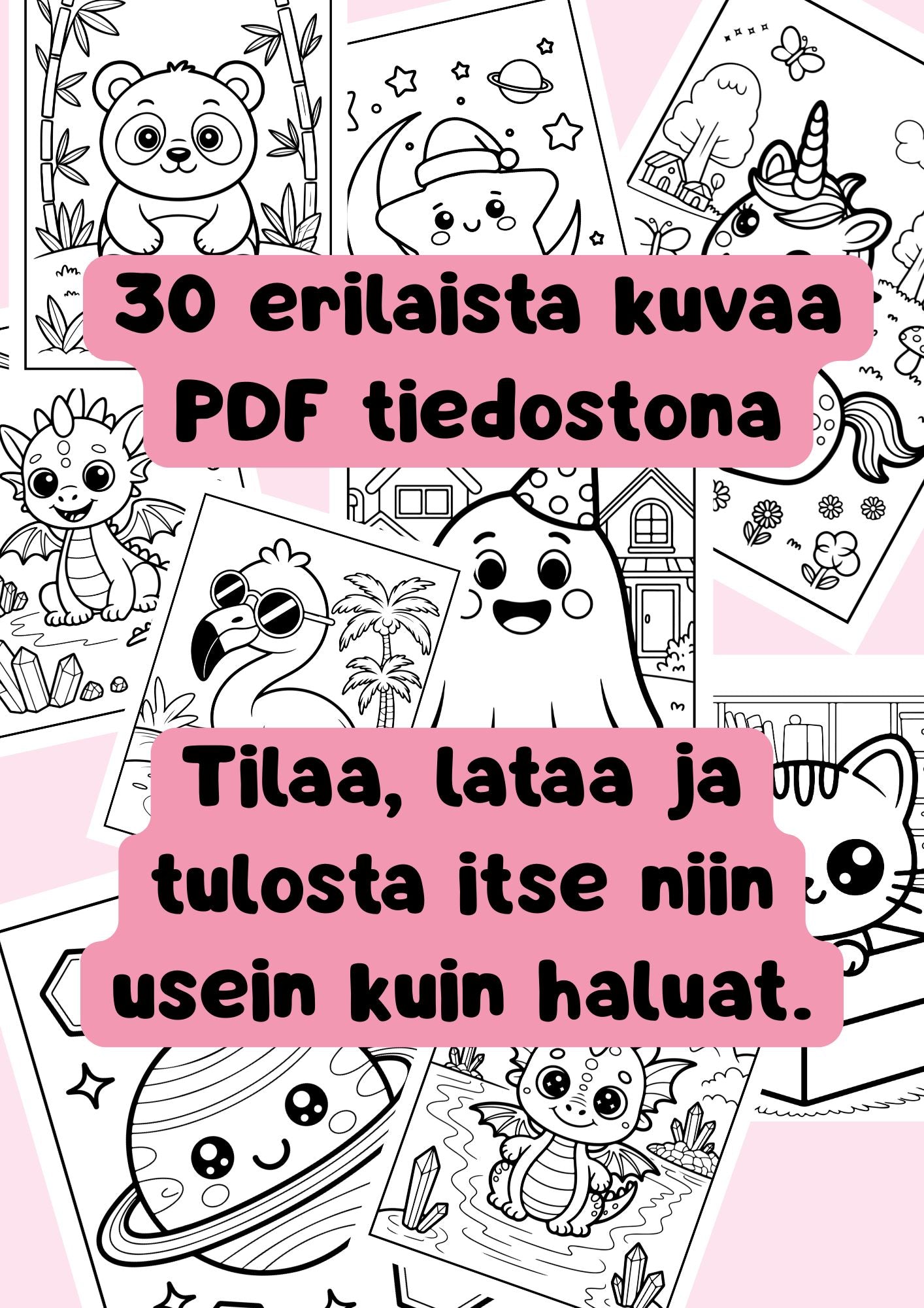 Kawaii Värityskirja – 30 tulostettavaa värityssivua | PDF