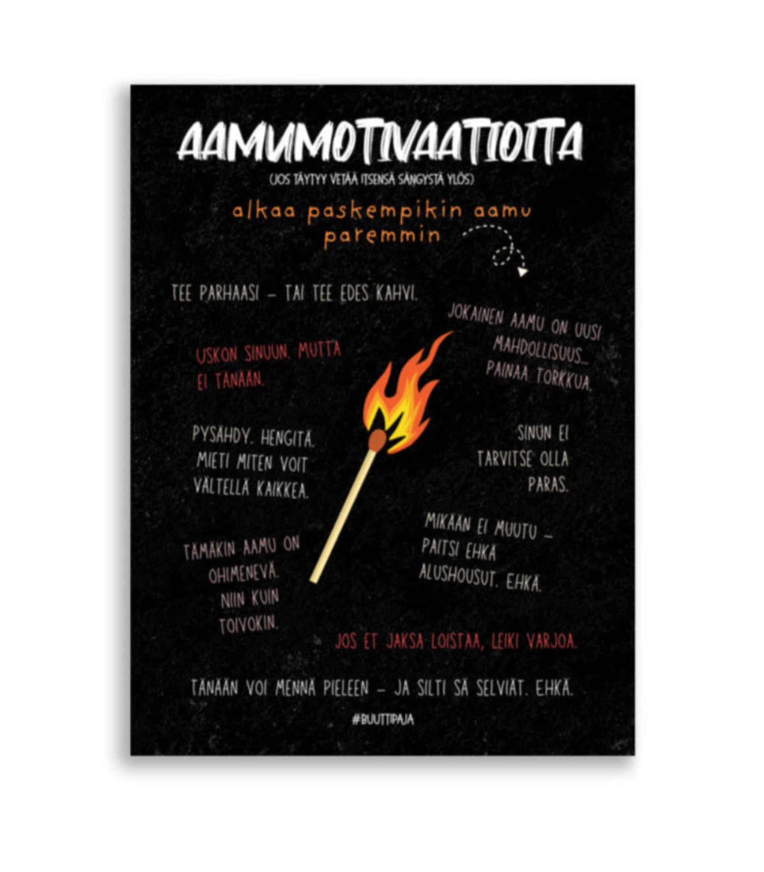 Ironinen juliste aamun tuskasta ja pakollisesta jaksamisesta