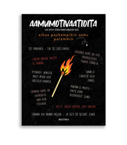 Ironinen juliste aamun tuskasta ja pakollisesta jaksamisesta