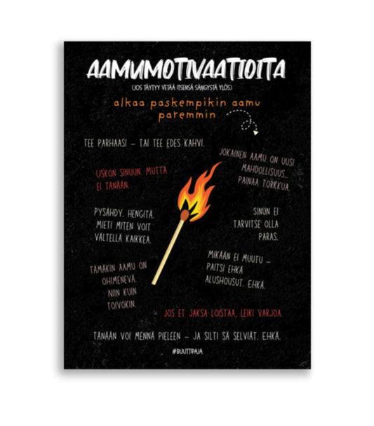 Ironinen juliste aamun tuskasta ja pakollisesta jaksamisesta