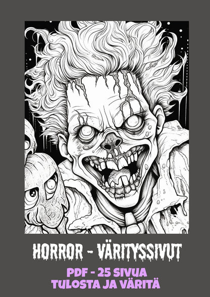 Sohva & Värikynät : Horror – Kauhufanin värityspaketti | 25 värityssivua aikuisille – PDF