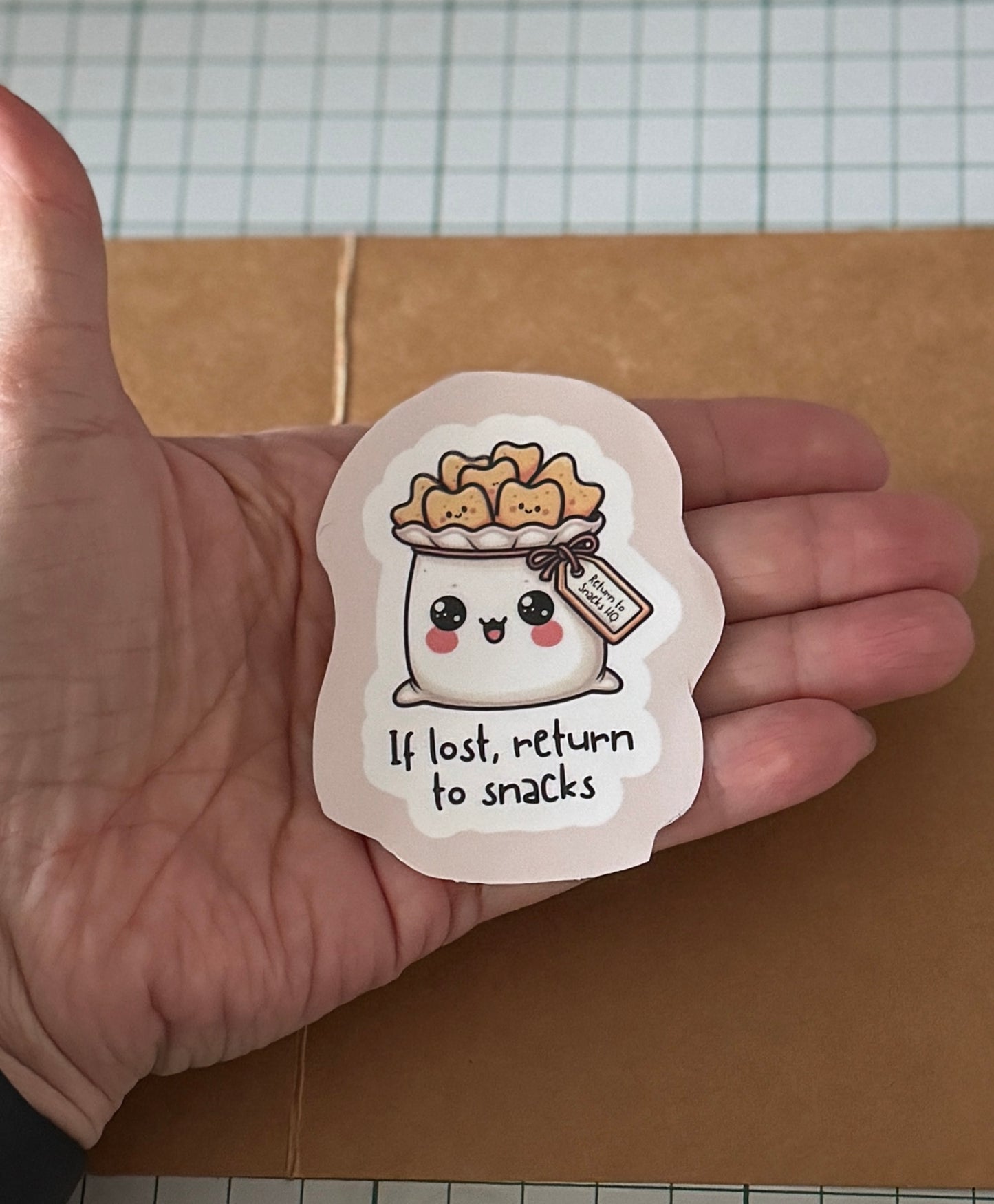 Isot laminoidut vinyylitarrat – humoristiset kuvitukset (5–7 cm)