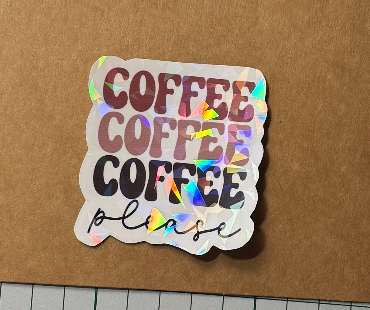 ☕️ Coffee Please – Hologrammi vinyylitarra | 5x6 cm