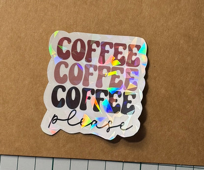☕️ Coffee Please – Hologrammi vinyylitarra | 5x6 cm