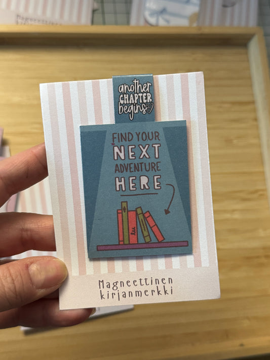 Magneettinen kirjanmerkki – Find Your Next Adventure Here
