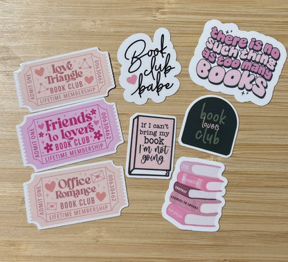 Kirjakerhon tarrasetti – 8 laminoitua vinyylitarraa lukijoille | Book Club Sticker Pack