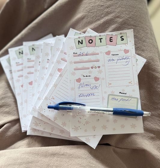 Kukkainen Notes repäisylehtiö – Muistilehtiö & To Do -lista | 40 sivua | Käsintehty Suomessa