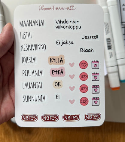 Planner Tarra-arkki – Viikkosuunnittelu | Suomenkieliset kalenteritarrat