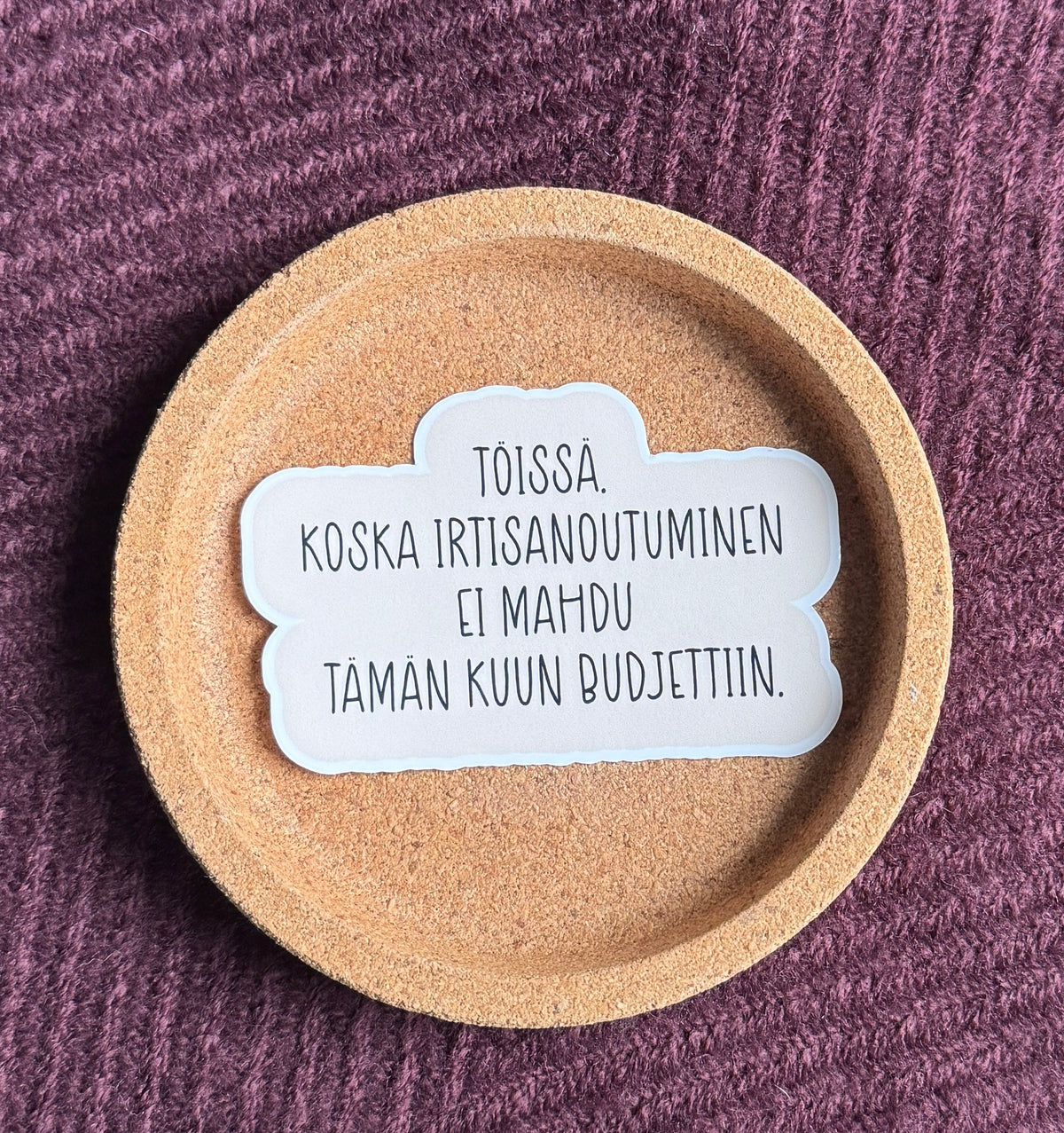 Töissä, koska irtisanoutuminen ei mahdu budjettiin – Laminoitu vinyylitarra