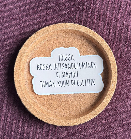 Töissä, koska irtisanoutuminen ei mahdu budjettiin – Laminoitu vinyylitarra