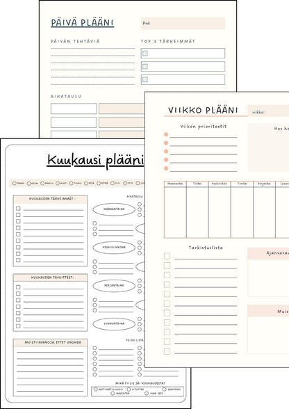Arjen pläänit – Tulostettava päivä-, viikko- ja kuukausiplanneri PDF