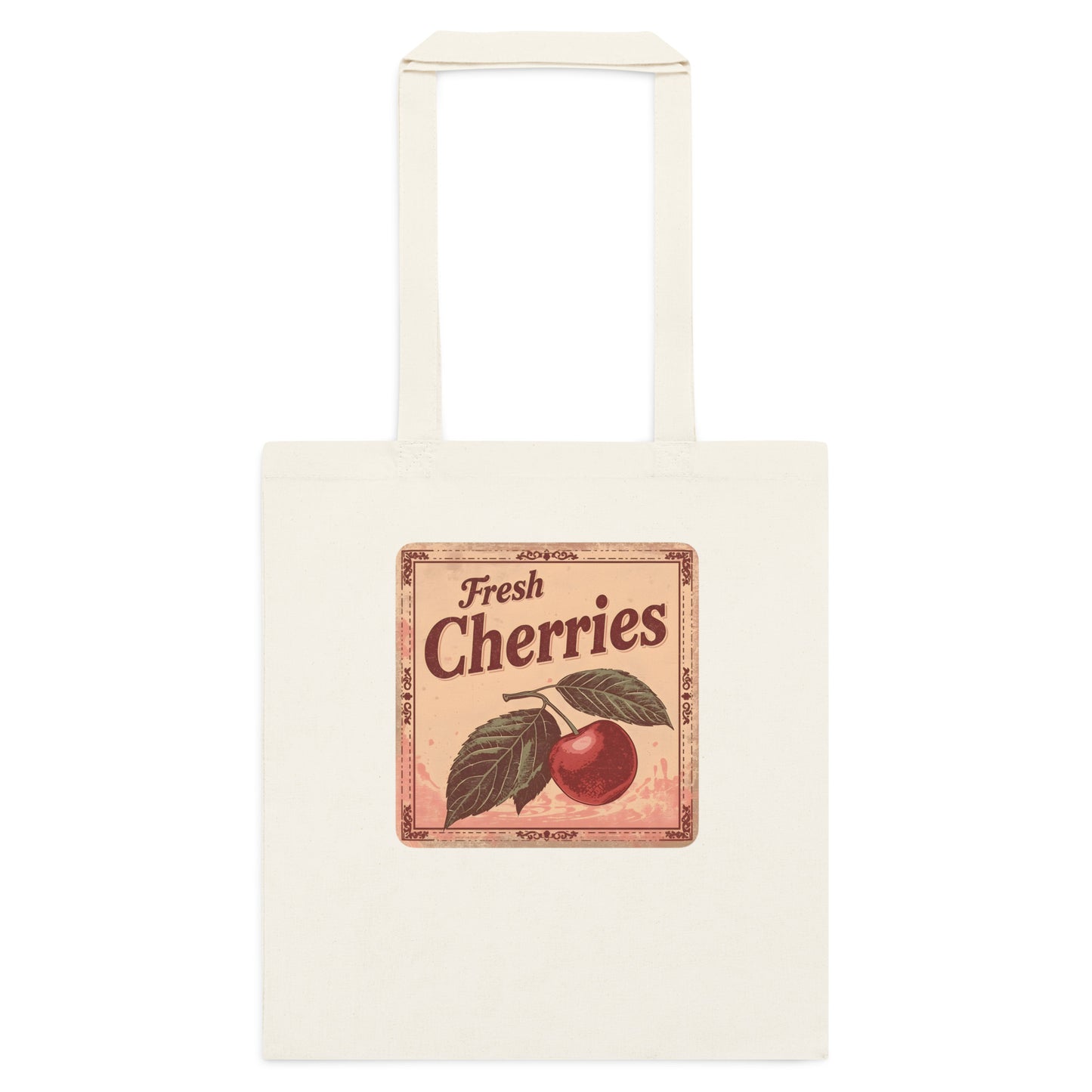 Fresh Cherries Kangaskassi | Vintage Kirsikkakassi | Puuvillakassi Arkeen | 38 x 42 cm, 10 l