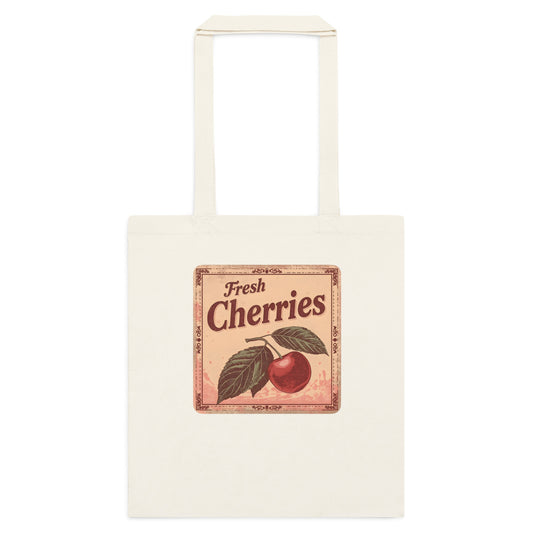 Fresh Cherries Kangaskassi | Vintage Kirsikkakassi | Puuvillakassi Arkeen | 38 x 42 cm, 10 l