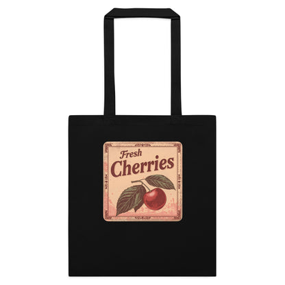 Fresh Cherries Kangaskassi | Vintage Kirsikkakassi | Puuvillakassi Arkeen | 38 x 42 cm, 10 l