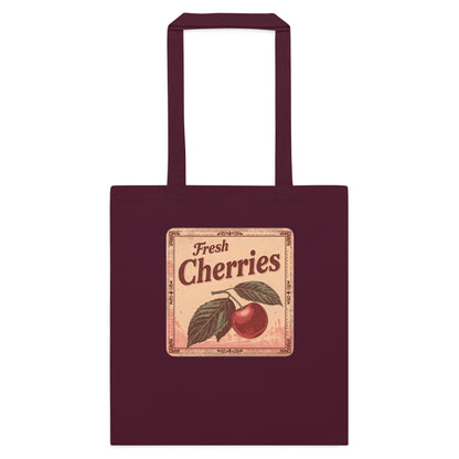 Fresh Cherries Kangaskassi | Vintage Kirsikkakassi | Puuvillakassi Arkeen | 38 x 42 cm, 10 l