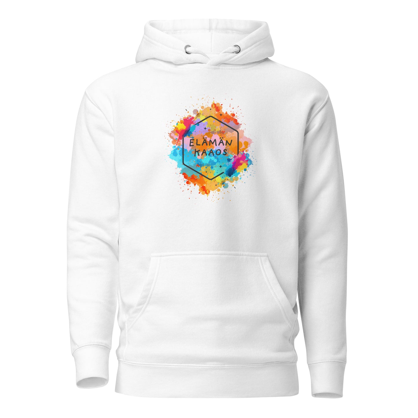 Elämän Kaaos huppari – värikäs printti ja mukava fleece