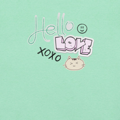 Hello Love t-paita – värikäs scrapbook printti | pinkki puuvillapaita