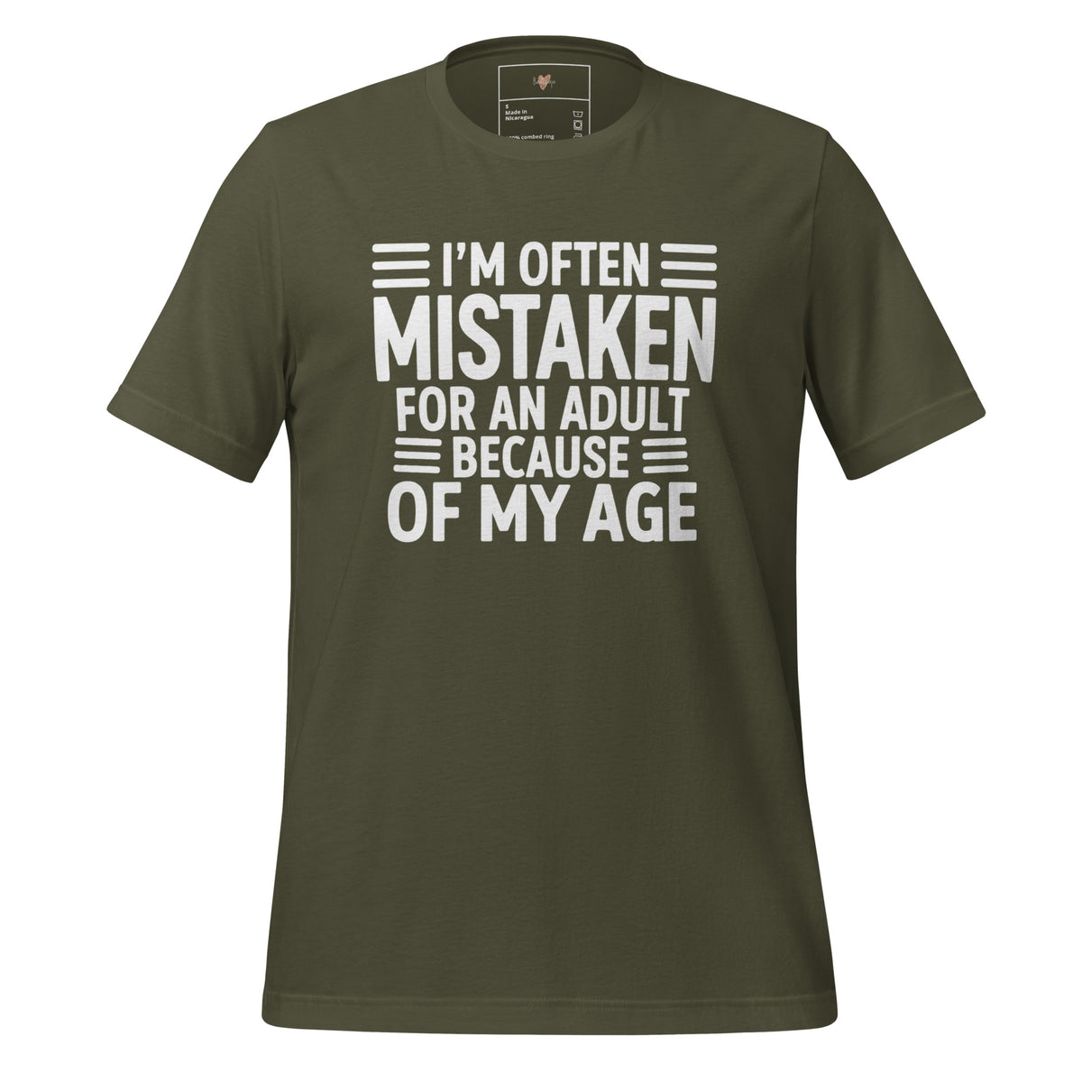 I’m Often Mistaken for an Adult – T-paita | Aikuisuus on suhteellista