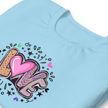 🩷 LOVE T-paita – värikäs sydänprintti (unisex, pehmeä puuvilla)
