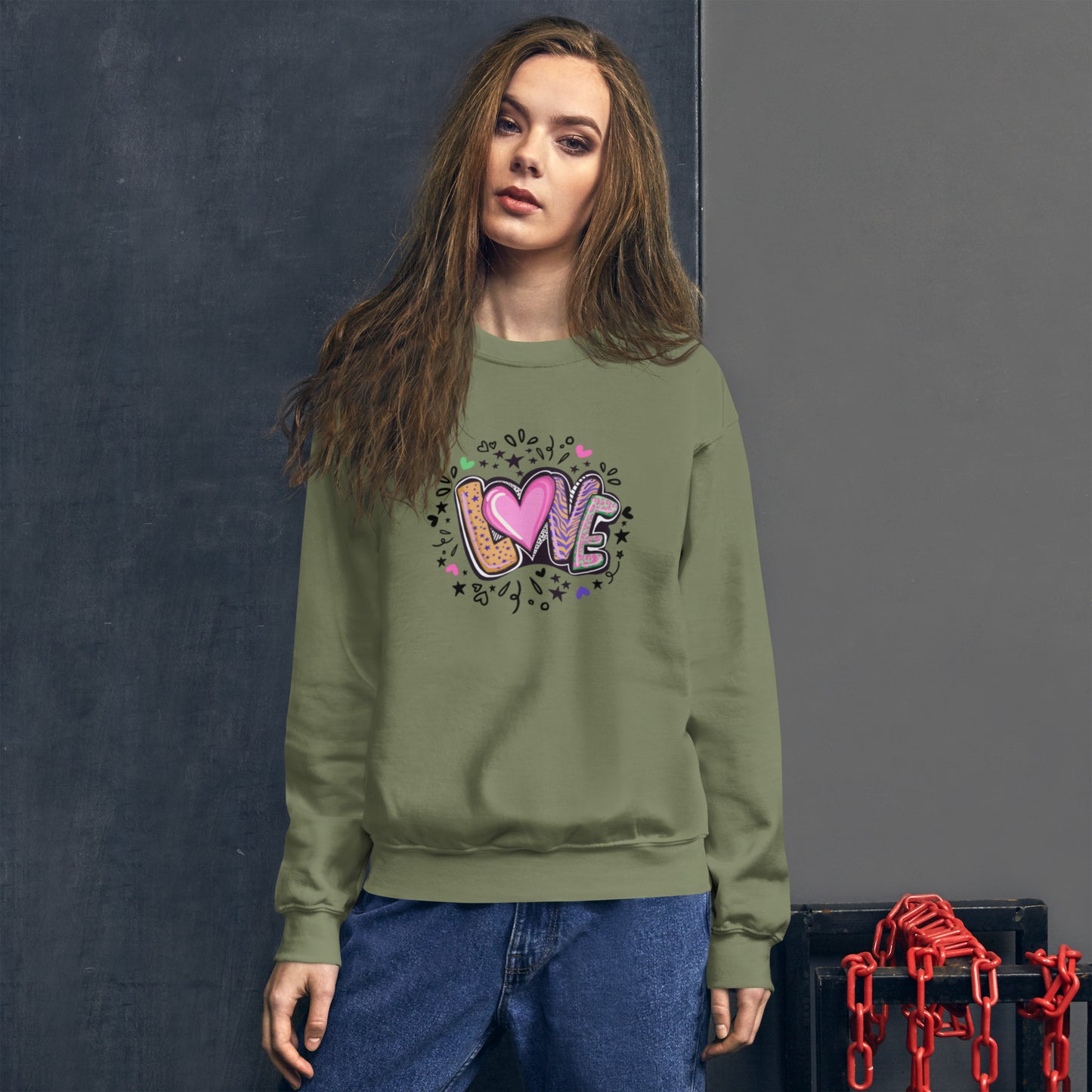 LOVE collegepaita – värikäs printti | unisex sweatshirt | Buuttipaja