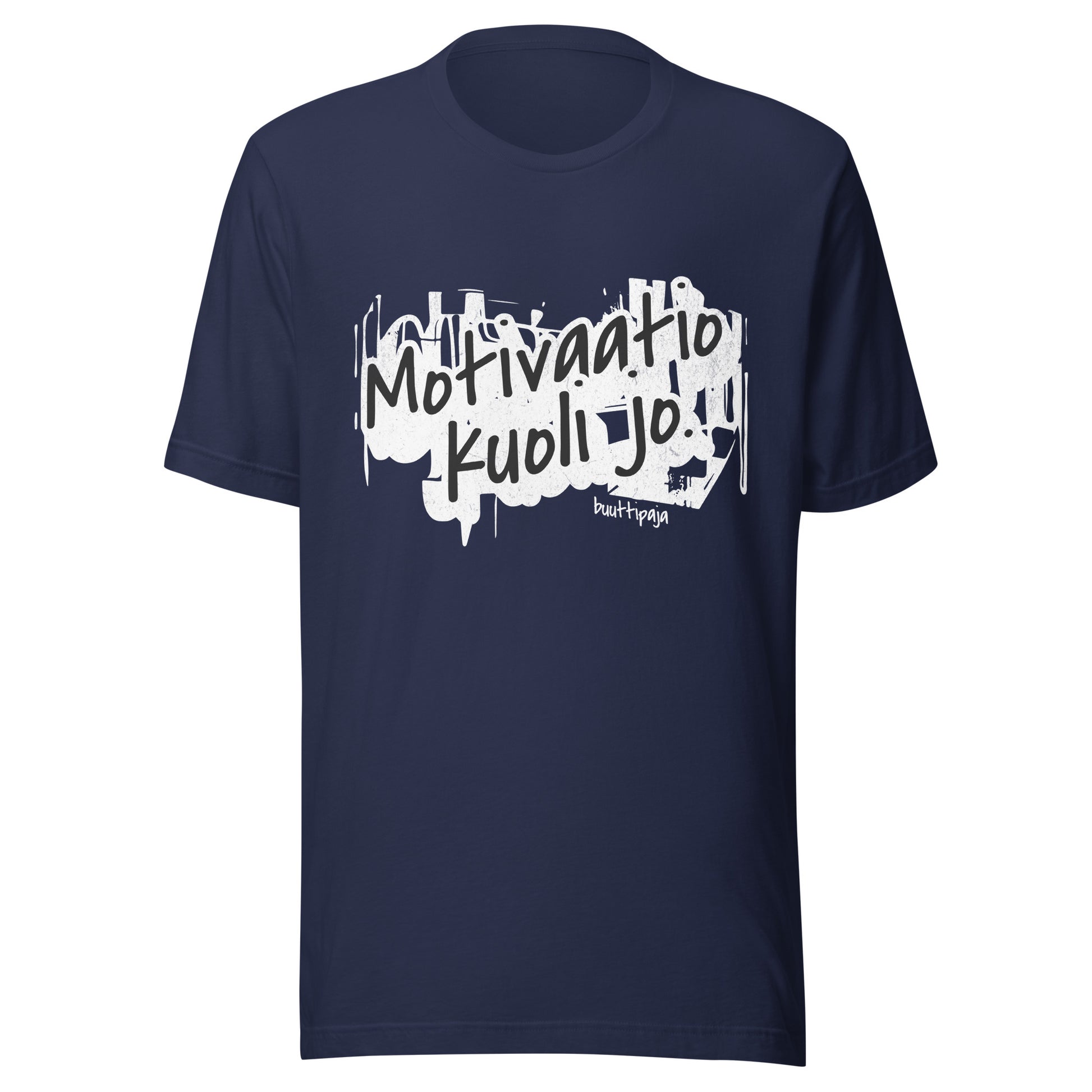 Motivaatio kuoli jo -t-paita grunge-tyylillä ja mustalla pohjalla
Unisex ironinen paita viininpunaisena – kun mikään ei enää sytytä
Motivaatio kuoli jo -teksti ruskealla paidalla – burnout pukeutumisena