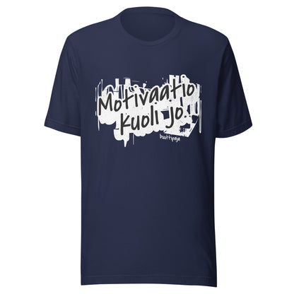 Motivaatio kuoli jo -t-paita grunge-tyylillä ja mustalla pohjalla
Unisex ironinen paita viininpunaisena – kun mikään ei enää sytytä
Motivaatio kuoli jo -teksti ruskealla paidalla – burnout pukeutumisena