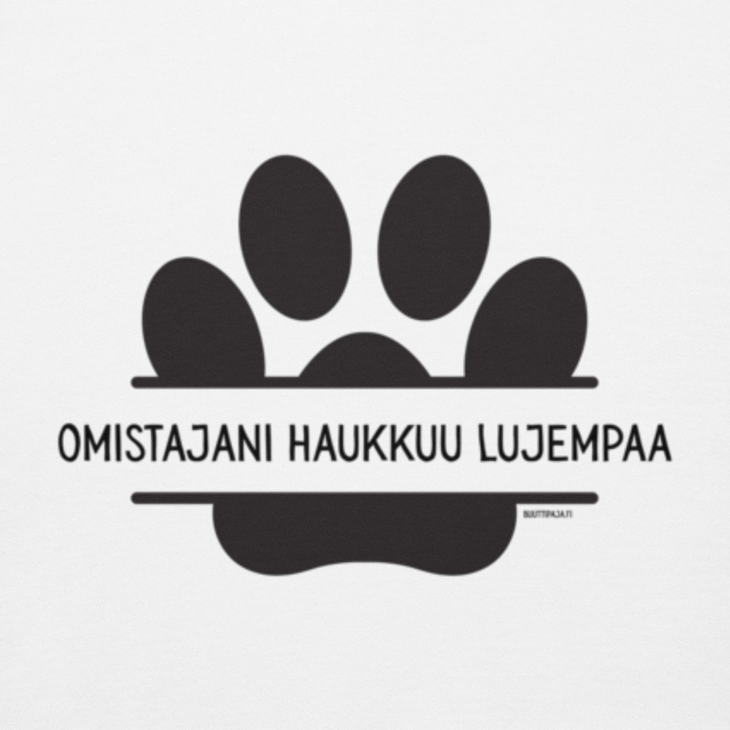 Koirahuumori  lämmin Huppari | “Omistajani haukkuu lujempaa” + “Muista turvaväli. Pidä etäisyyttä.”