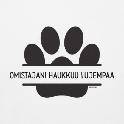 Koirahuumori  lämmin Huppari | “Omistajani haukkuu lujempaa” + “Muista turvaväli. Pidä etäisyyttä.”