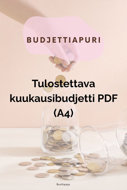 Budjettiapuri – tulostettava kuukausibudjetti PDF (A4)