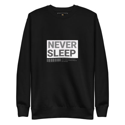 Musta fleece-college “Never Sleep” – urbaani streetwear-tyyli