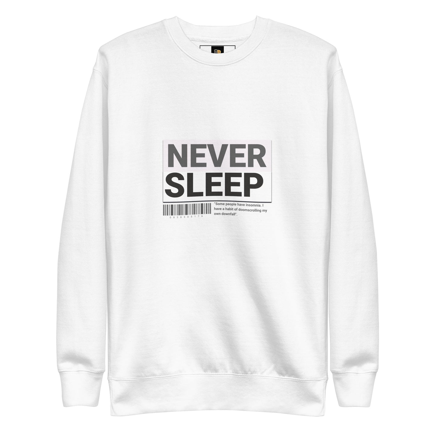 NEVER SLEEP collegepaita – lämmin unisex fleece syksyyn